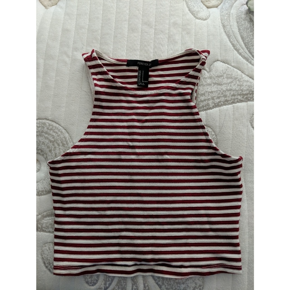 Forever 21 white red stripe crop top